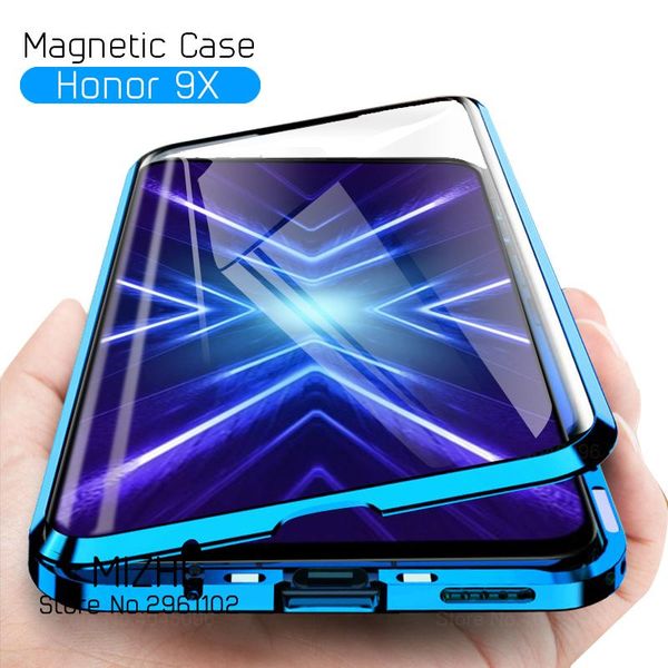 

magnetic filp phone case honor 9x double sided glass for huawei honer 9 x premium global cover on honor9x stk-lx1 coque cell cases