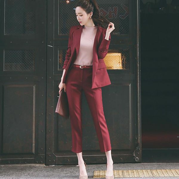 

bornsra two pieces sets lapel double breasted jacket and slim pant suits women blazer office ladies outfits business set piece dress, White