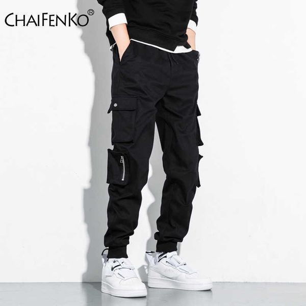 

chaifenko hip hop cargo pants men fashion harajuku harem pant streetwear casual joggers multi-pocket tie feet men pant m-8xl 210616, Black