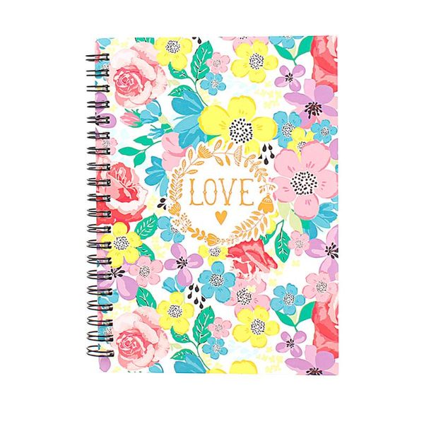 

notepads love flower series design notebook smooth and comfortable coil lock book 4 pcs a5 paper blank note wire binding polyester, Purple;pink