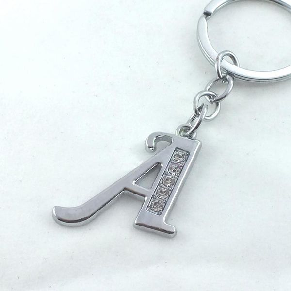 

keychains fashion metal initial letters keychain rhodium plated alloy key chains simple crystal letter name ring for women and men, Silver