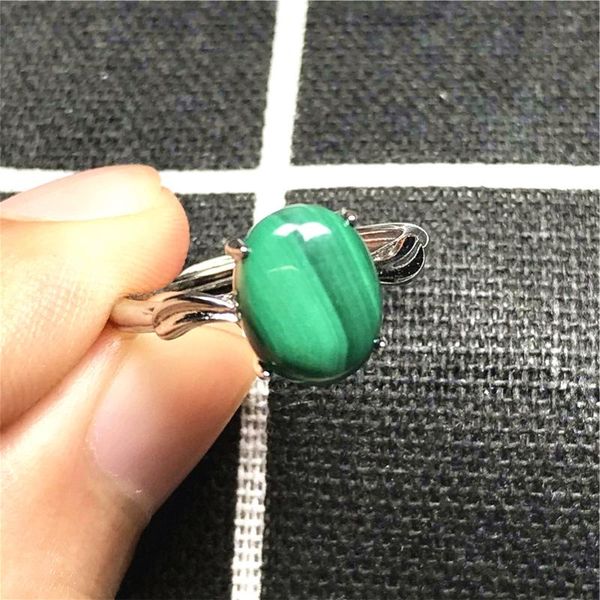 

cluster rings 100% natural green malachite chrysocolla ring for woman man 10x8mm beads crystal silver adjustable jewelry, Golden;silver