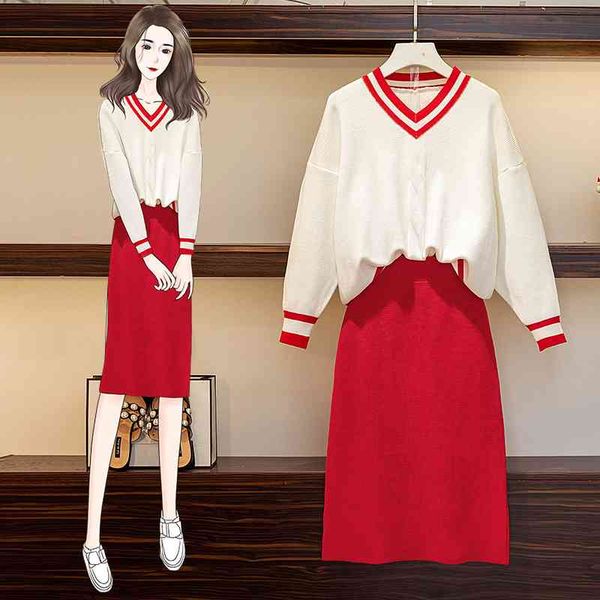 

two piece dress ichoix a winter in french style 2 woman's ensemble loosed wool nightgown high waistband skirt two women's clothing, White