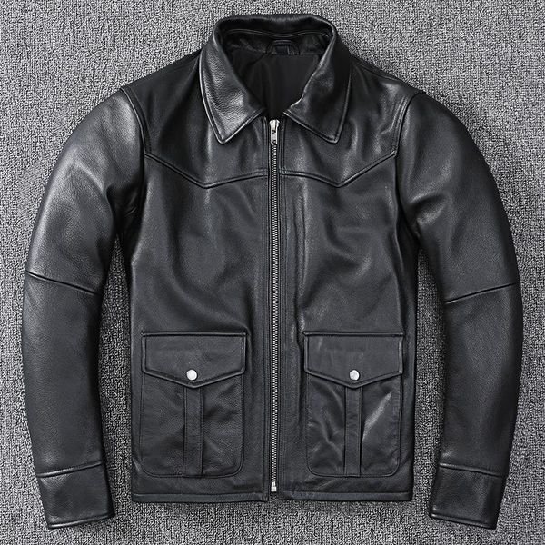 

men's leather & faux 2021 autumn winter fashion genuine jacket casual men cowhide clothes quality plus size coat slim e220, Black