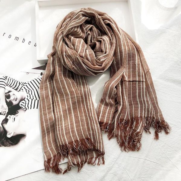 

kroean style cotton scarf women linen navy blue black color striped long for men scarves, Blue;gray