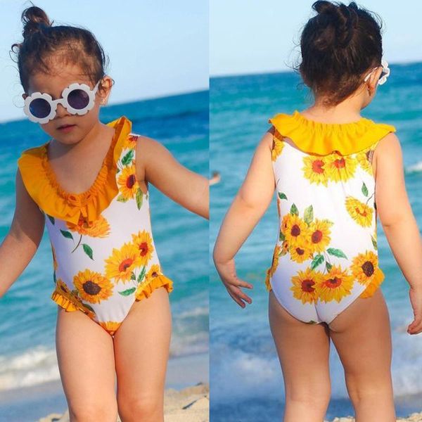 

sunflower print girls swimwear one piece toddler kids baby bikini floral swimsuit beachwear swimming bodysuit one-pieces, Black