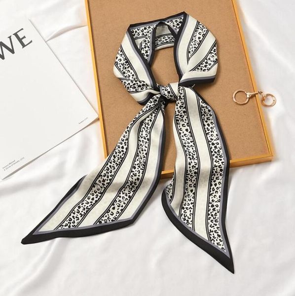 

scarves 2021 leopard striped silky hair tie skinny scarf for women headband accessory bag wrap summer neckerchief 13*130cm, Blue;gray