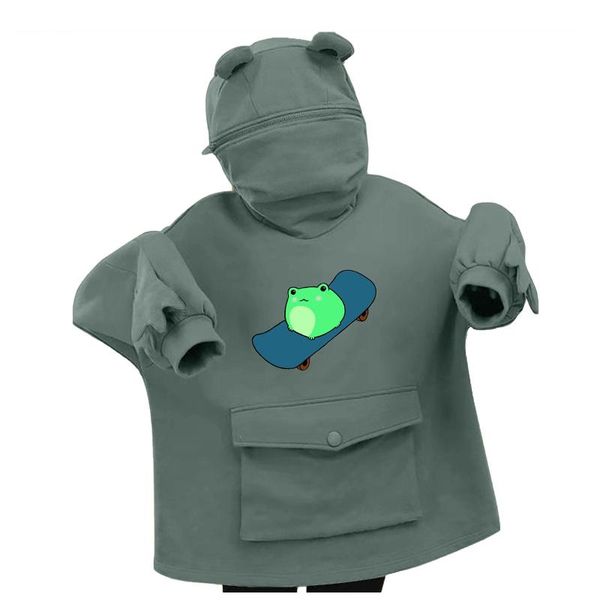 

women's hoodies & sweatshirts harajuku sweatshirt women sweet japan creative stitching three-dimensional cute frogs pullover pocket, Black