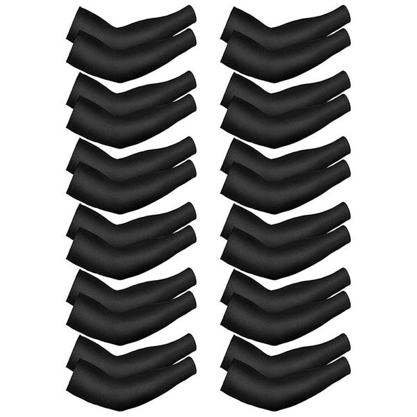 

elbow & knee pads 12 pairs uv protection sleeves long arm cooling cover, Black;gray