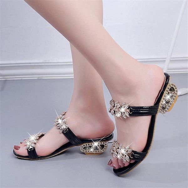

slippers sandals rhinestone eva fashion summer size 34 - 41 women fretwork heels transparent bonded leather bling basic pu 5cm, Black