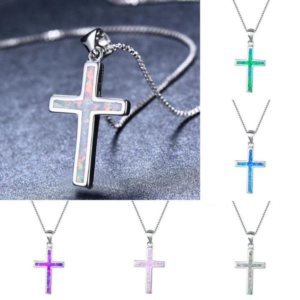 

simple cross chain necklace for women men rainbow color fashion jewelry pendant necklaces crucifix christian ornament gifts, Silver