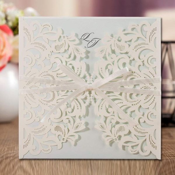 

greeting cards 100pcs wishmade laser cut wedding invitations with ribbon lace floral for engagement marriage birthday party,customizable aw7