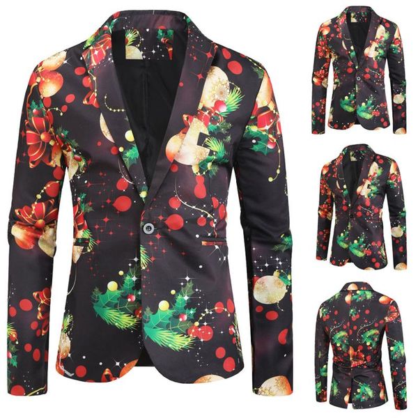 

men's jackets christmas dream printed suit autumn and winter lapel warm fashion button long sleeve casual jacket, Black;brown