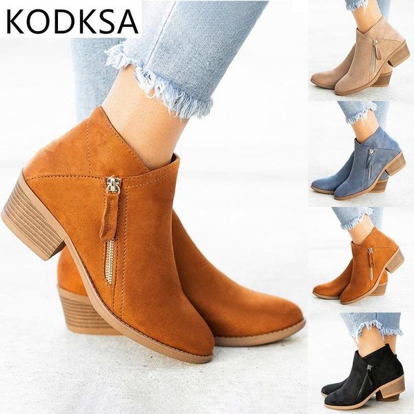

women ankle boots autumn low heels leopard platform ladies khaki pumps shoes 2021 winter, Black