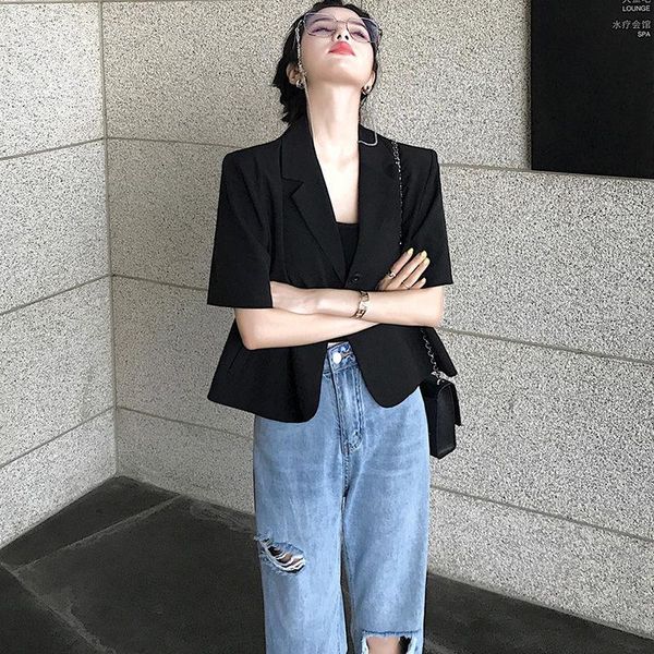 

women's suits & blazers 2021 summer black short sleeve small suit jacket women thin ol workplace student style, White;black
