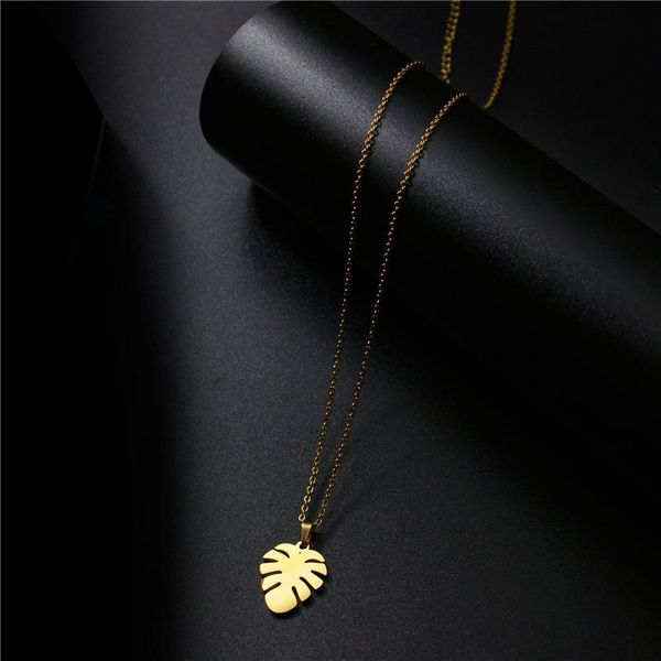 

pendant necklaces minimalist feather necklace gold color stainless steel chain leaf for christmas gift, Silver