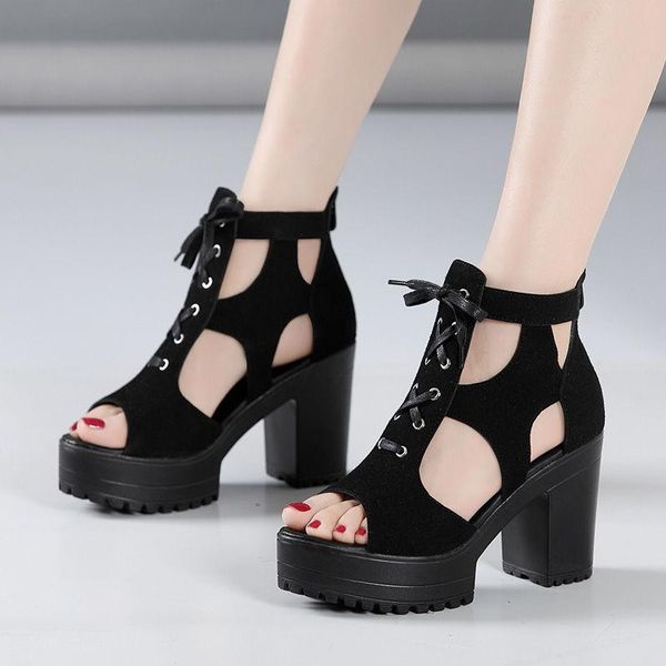 

dress shoes thick-heeled roman sandals women's summer 2021 sponge cake platform size super high heel catwalk women, Black