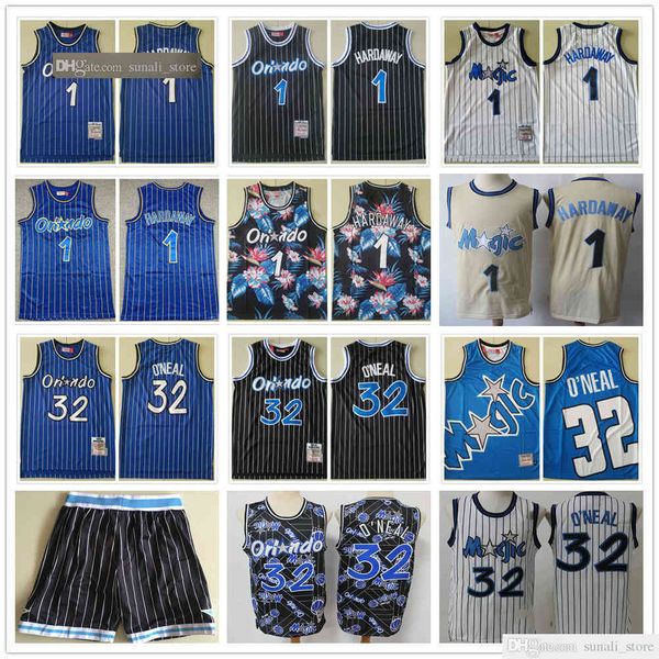 

mesh sewn men kids youth penny 1 hardaway jerseys vintage blue black white shaquille 32 o'neal basketball college shirts fast shipping, Black;red
