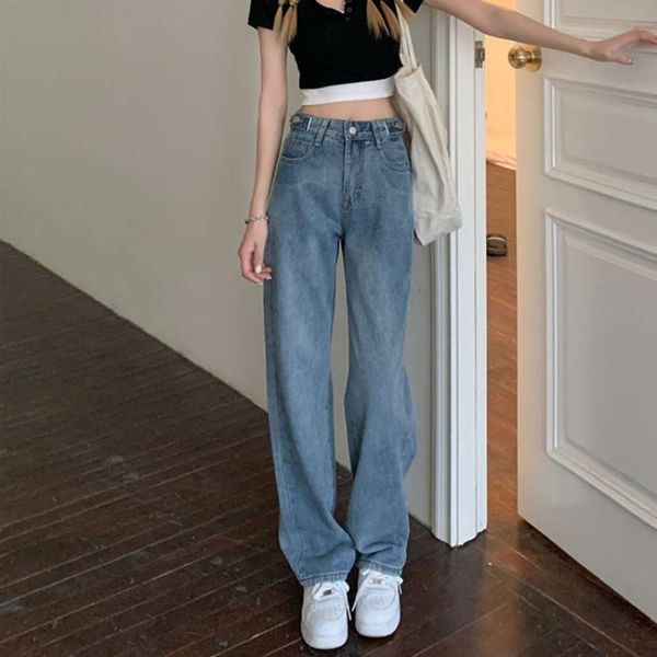 

autumn high waist for thin loose wide leg long pants, Blue