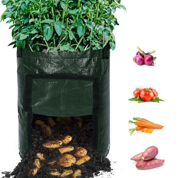 

planters & pots 4-pack 10 gallon durable garden potato growing bags, aeration with portable access flap and handles, soil container plante