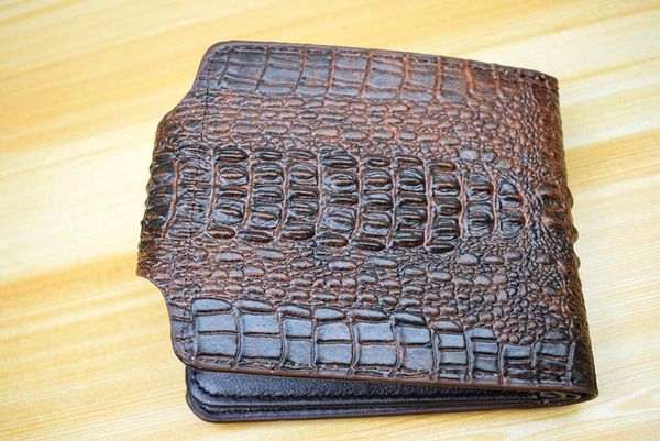 

wallets mens wallet leather genuine short purse billetera hombre men vintage style cartera crocodile alligato portemonne, Red;black