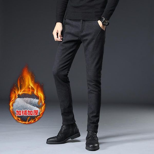 

men's pants new autumn and winter plus cashmere thick loose-fitting fashion casual men, Black