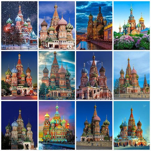 

diamond painting huacan full square 5d church mosaic building diy embroidery landscape home decor craft kit