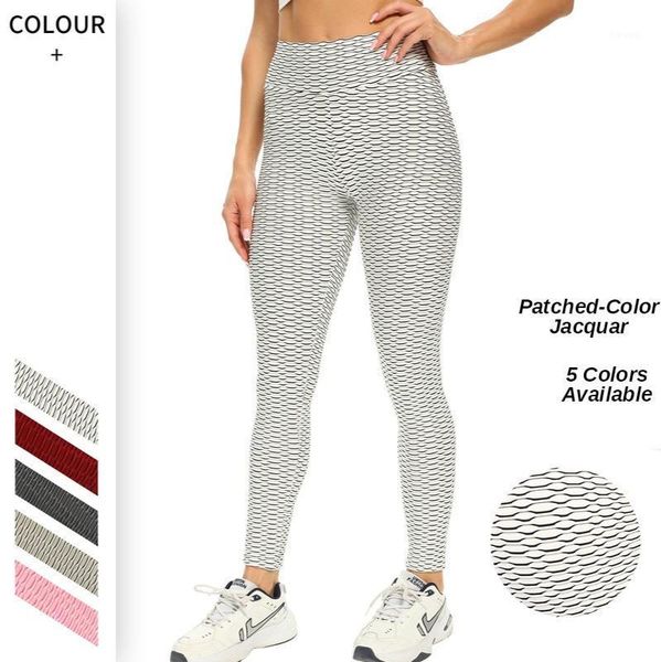 

yoga outfit 2021 color contrast jacquard pants high waist hip-lifting clothes seamless fitness sports leggings women