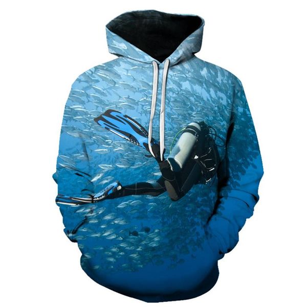

men's hoodies & sweatshirts dive into the sea underwater hoodie diving fish men women casual fashion long sleeve streetwear tees clothe, Black