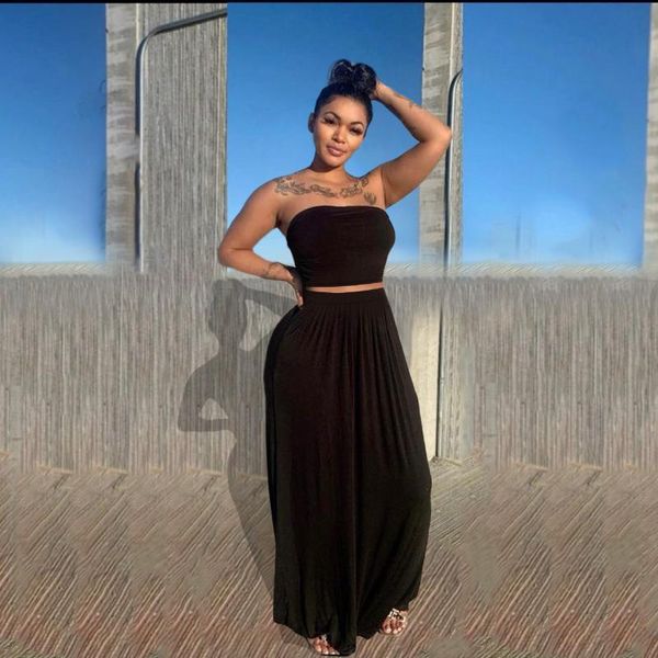 

casual dresses women's tube half skirt solid color two-piece clothing, Black;gray