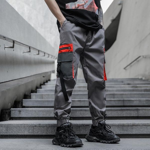 

cotton cargo pants for men many pockets grey color 2021 spring summer men's, Black