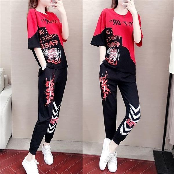 

2 piece set sports womens tracksuits suit summer 20 loose hip hop foreign fashion two tide and pants, Gray