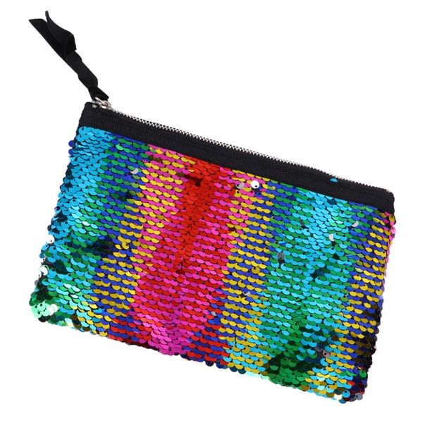 

1pc double-sided sequin handbag portable cosmetic bag makeup container organizer toiletry change pocket storage (colorfu bags & cases