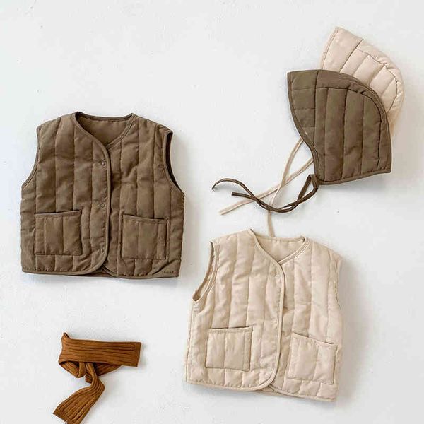 

autumn winter baby boys girls pure color waistcoat coat children clothing sleeveless vest + hat kids thicken 210429, Camo