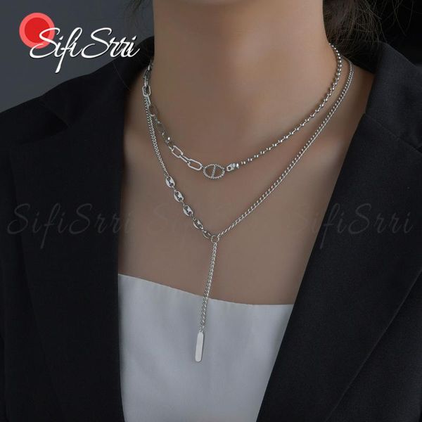 

chains sifisrri 2021 vintage fashion pig nose buckle necklace stainless steel golden punk temperament hip-hop jewelry for women girls, Silver