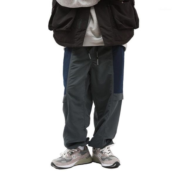 

men's pants contrast paneled jogger mens safari style loose casual elastic waist patchwork trousers men, Black