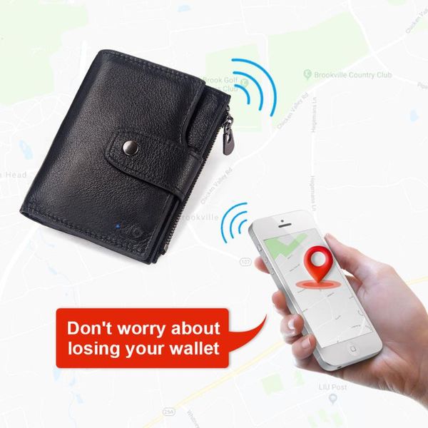 

wallets fashion smart men wallet rfid genuine leather with alarm gps map bluetooth coin purse id holder, Red;black
