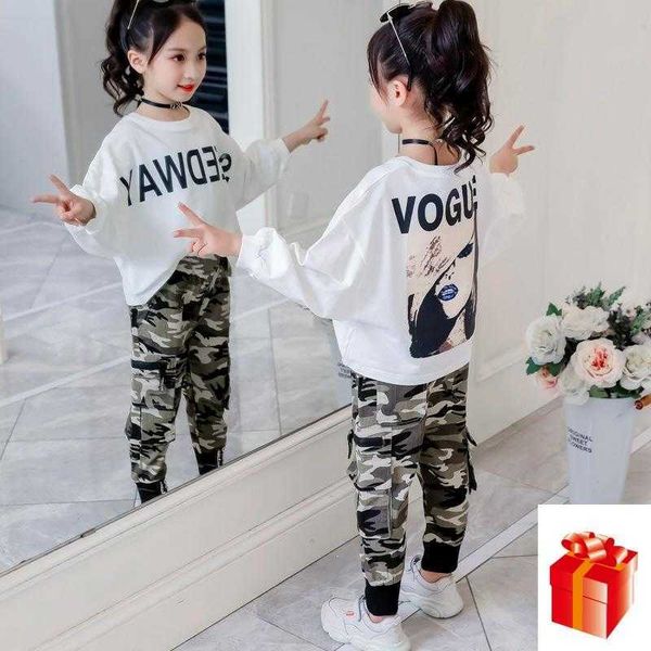 

roupas infantis spring autumn clothing 2021 new korean camouflage two-piece children's boys girls sports long sleeve sets x0902, White