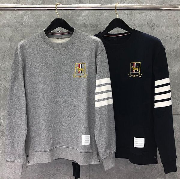 

t shirt fashion tb thom brand spring hoodies clothing cotton jacket men sweatshirts embroidery o-neck slim casual sportswear coat, White;black
