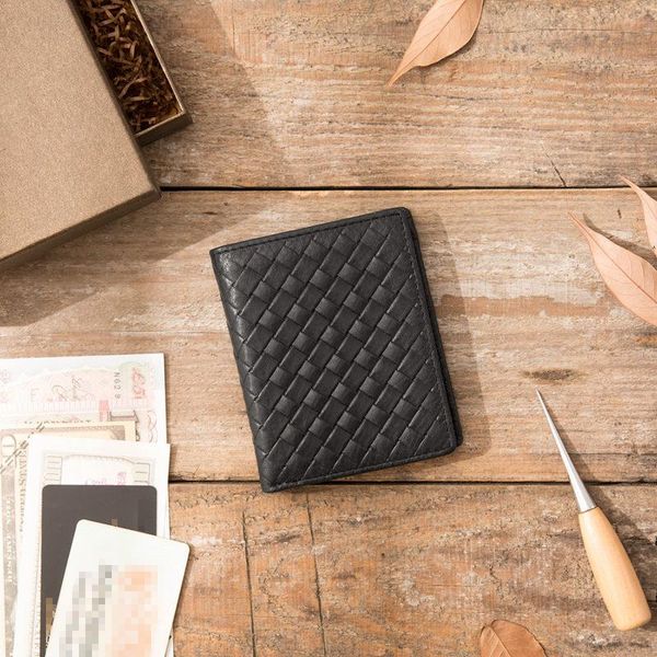 

wallets genuine leather business card credit id holder wallet full grain weave cowhide clutch, Red;black