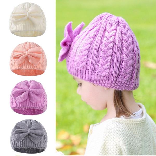 

caps & hats 0-3 years children warm hat autumn and winter toddlers baby solid color bow knitted born, Yellow