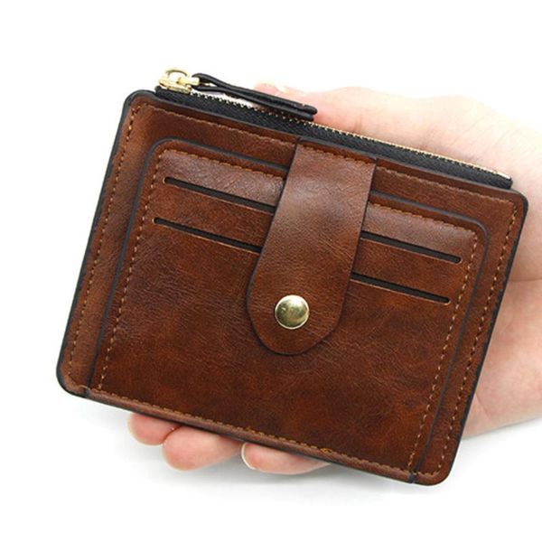 

wallets credit id card holder slim leather wallet business purse money case for men women black fashion multi-function short, Red;black