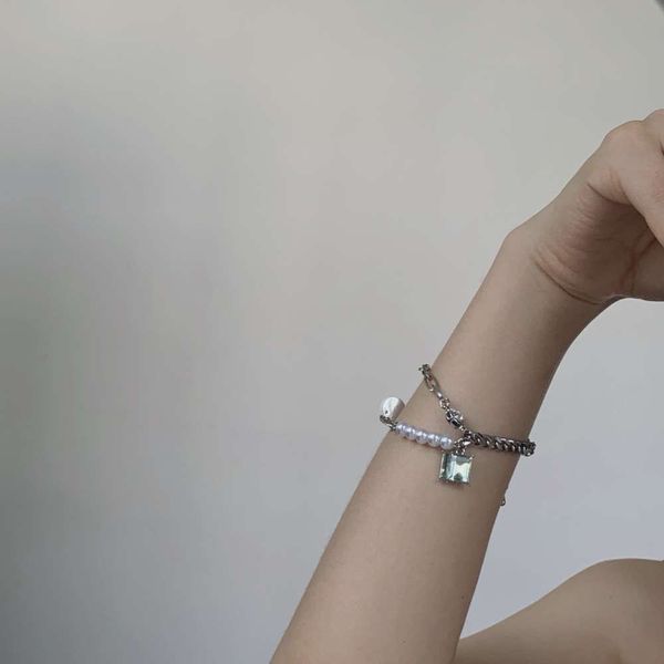 

bracelet daydream series mint green zircon pearl splicing bracelet niche design cool wind, Golden;silver
