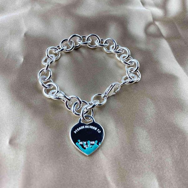 

classic sterling silver s925 women heart gutta percha blue bracelet fashionable simple retro thick love jewelry, Golden;silver