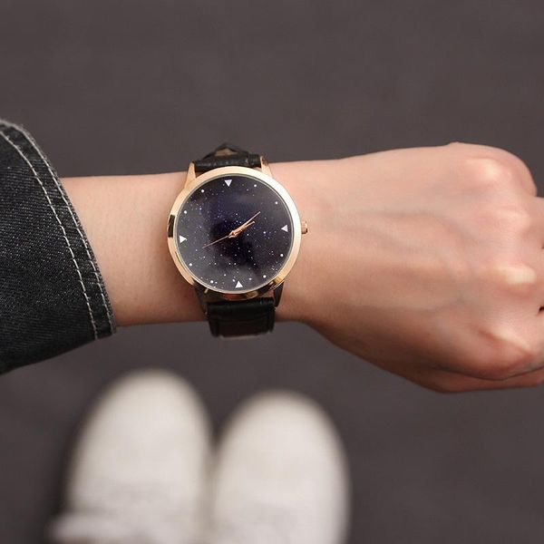 

wristwatches luxury sky star men watch leather strap fashion casual black watches no number quartz clock zegarek damski, Slivery;brown