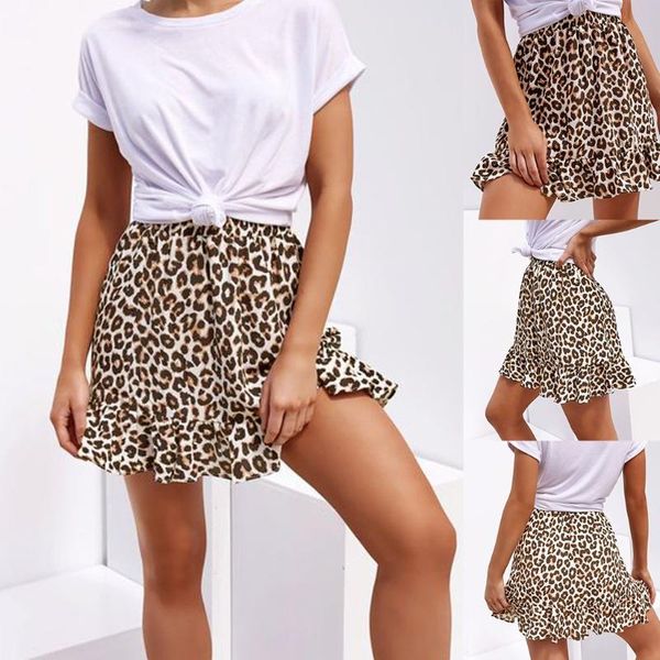 

skirts home&nest fashion womens leopard printed elastic waist ruffles short skirt casual a-line mini, Black