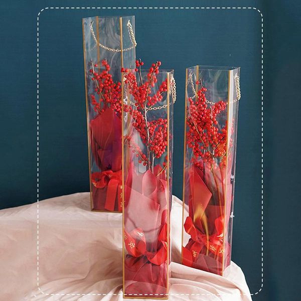 

gift wrap transparent round pvc flower packing boxes mini handy floral rose packaging supplies valentine's day wedding wrapping box