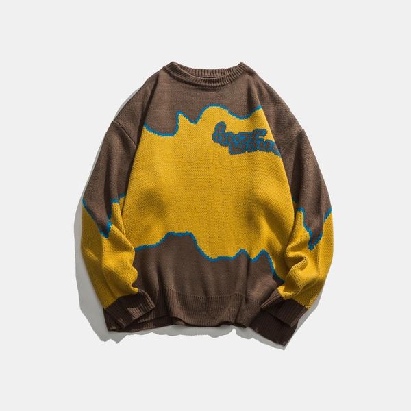 

men's sweaters 2021 autumn and winter american loose stitching color round neck casual pullover sweater men, White;black