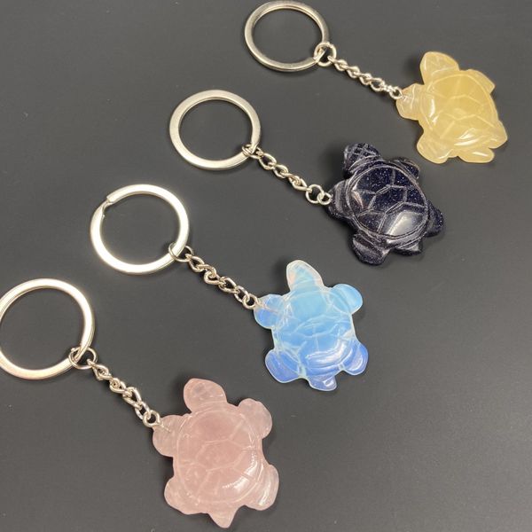 Chakra Tortoise Shape Charms Natural Stone Key Rings Keyring Fashion Healing Reiki Keyholder Boho Jewelry Car Keychain for Women