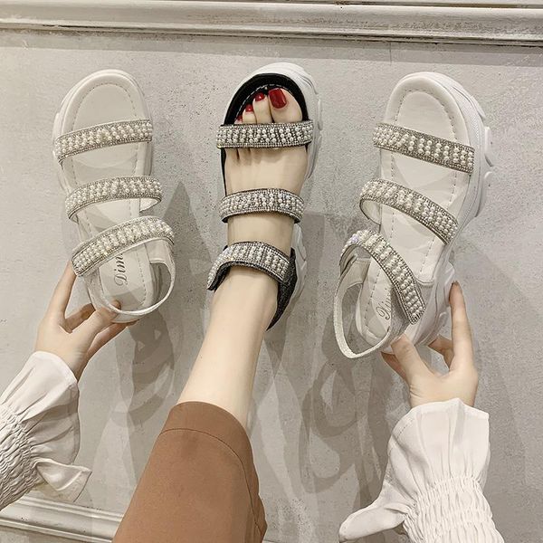 

arrival women's sports sandals platforms shoes with shiny pearls and rhinestones, Black